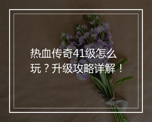 热血传奇41级怎么玩？升级攻略详解！