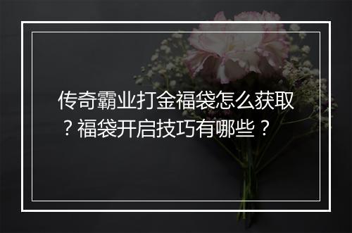 传奇霸业打金福袋怎么获取？福袋开启技巧有哪些？