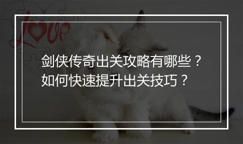 剑侠传奇出关攻略有哪些？如何快速提升出关技巧？