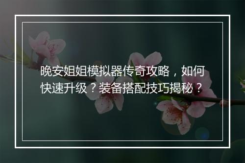 晚安姐姐模拟器传奇攻略，如何快速升级？装备搭配技巧揭秘？