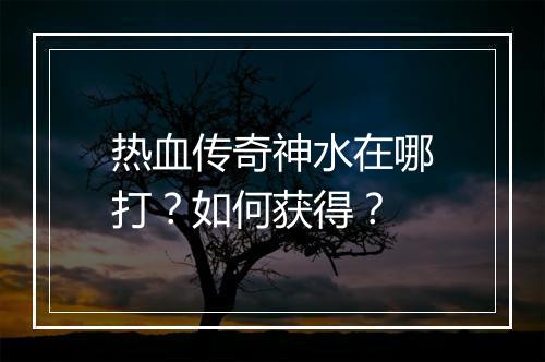 热血传奇神水在哪打？如何获得？