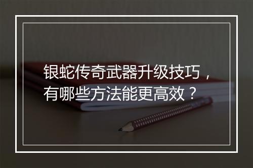 银蛇传奇武器升级技巧，有哪些方法能更高效？