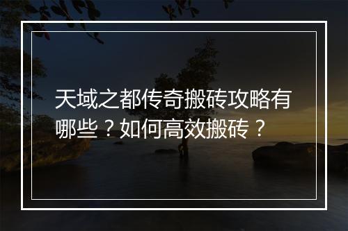 天域之都传奇搬砖攻略有哪些？如何高效搬砖？