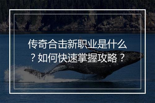 传奇合击新职业是什么？如何快速掌握攻略？