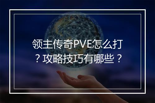 领主传奇PVE怎么打？攻略技巧有哪些？