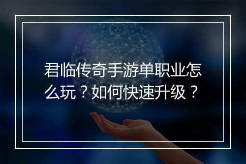 君临传奇手游单职业怎么玩？如何快速升级？