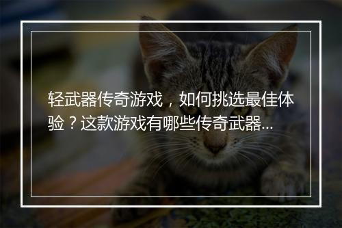 轻武器传奇游戏，如何挑选最佳体验？这款游戏有哪些传奇武器？