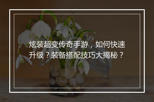 炫装超变传奇手游,如何快速升级?装备搭配技巧大揭秘?