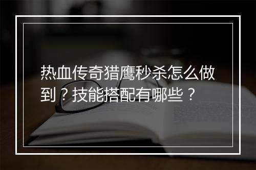热血传奇猎鹰秒杀怎么做到？技能搭配有哪些？