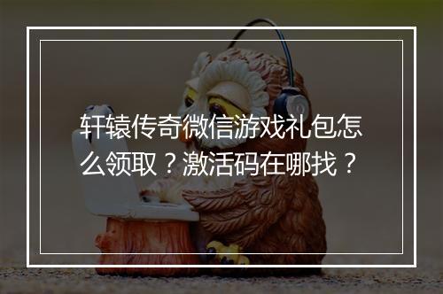 轩辕传奇微信游戏礼包怎么领取？激活码在哪找？