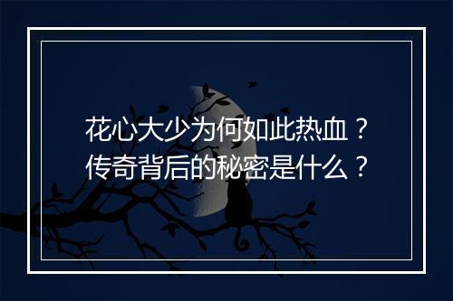 花心大少为何如此热血？传奇背后的秘密是什么？