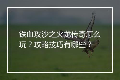 铁血攻沙之火龙传奇怎么玩？攻略技巧有哪些？