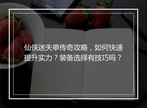 仙侠迷失单传奇攻略，如何快速提升实力？装备选择有技巧吗？