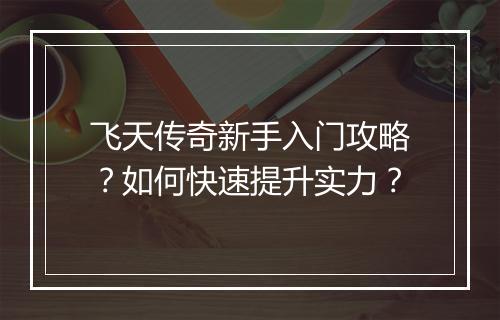飞天传奇新手入门攻略？如何快速提升实力？