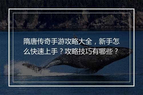 隋唐传奇手游攻略大全，新手怎么快速上手？攻略技巧有哪些？