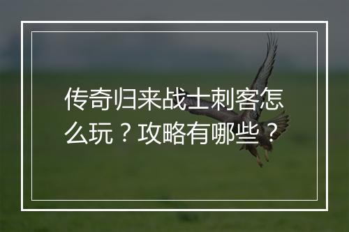 传奇归来战士刺客怎么玩？攻略有哪些？