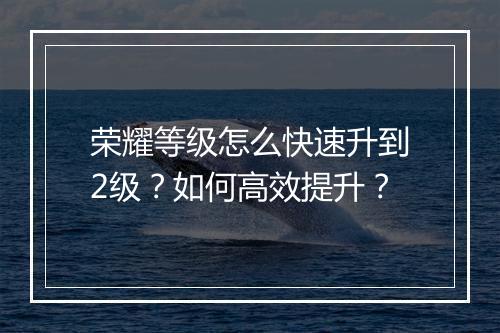 荣耀等级怎么快速升到2级？如何高效提升？