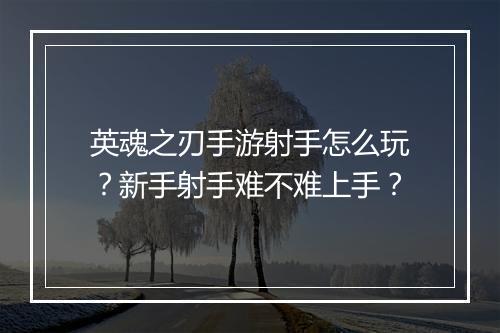 英魂之刃手游射手怎么玩？新手射手难不难上手？