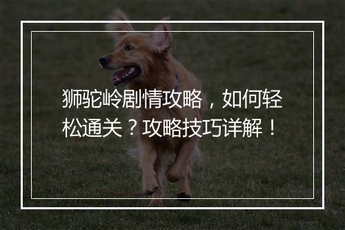 狮驼岭剧情攻略，如何轻松通关？攻略技巧详解！