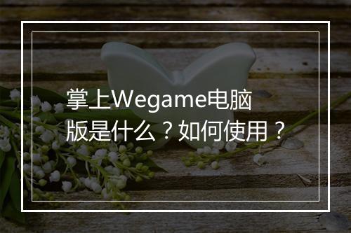 掌上Wegame电脑版是什么？如何使用？