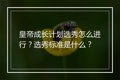 皇帝成长计划选秀怎么进行？选秀标准是什么？