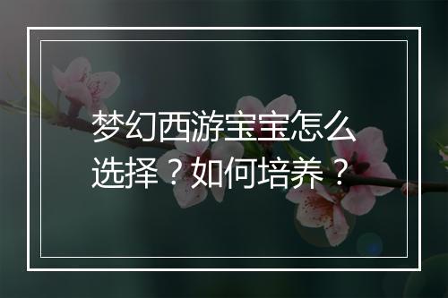 梦幻西游宝宝怎么选择？如何培养？