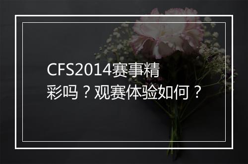 CFS2014赛事精彩吗？观赛体验如何？