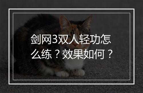 剑网3双人轻功怎么练？效果如何？