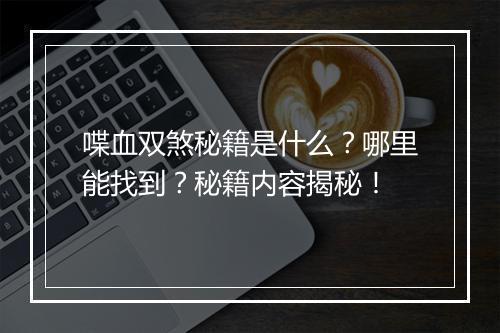 喋血双煞秘籍是什么？哪里能找到？秘籍内容揭秘！