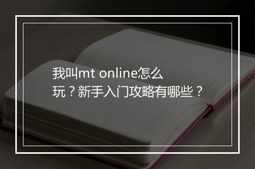 我叫mt online怎么玩？新手入门攻略有哪些？