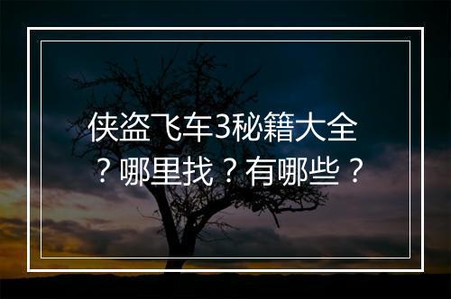 侠盗飞车3秘籍大全？哪里找？有哪些？
