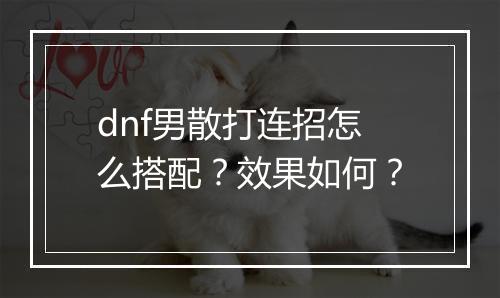 dnf男散打连招怎么搭配？效果如何？