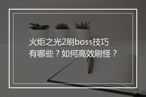 火炬之光2刷boss技巧有哪些？如何高效刷怪？