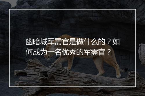 幽暗城军需官是做什么的？如何成为一名优秀的军需官？