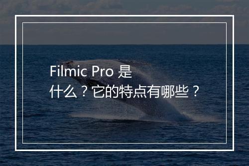 Filmic Pro 是什么？它的特点有哪些？