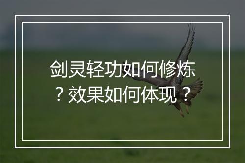 剑灵轻功如何修炼？效果如何体现？