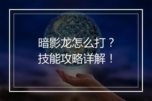 暗影龙怎么打？技能攻略详解！