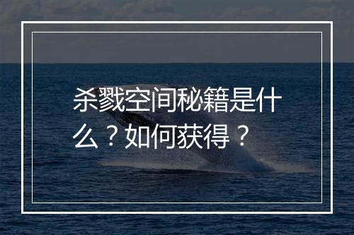 杀戮空间秘籍是什么？如何获得？