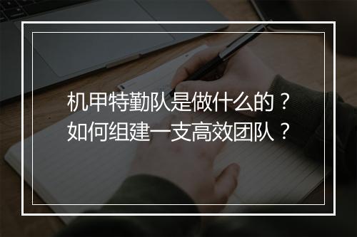 机甲特勤队是做什么的？如何组建一支高效团队？