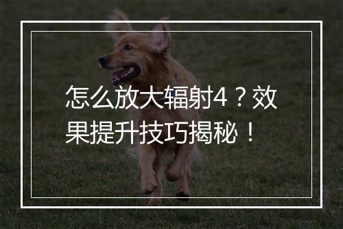 怎么放大辐射4？效果提升技巧揭秘！