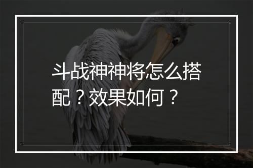 斗战神神将怎么搭配？效果如何？