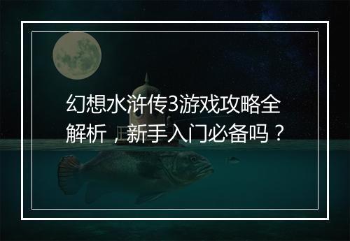 幻想水浒传3游戏攻略全解析，新手入门必备吗？