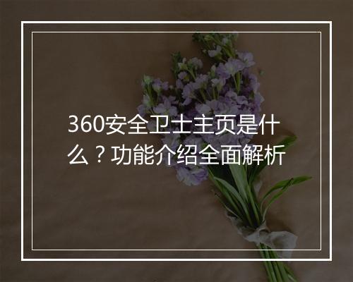 360安全卫士主页是什么？功能介绍全面解析
