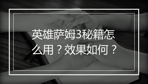 英雄萨姆3秘籍怎么用？效果如何？