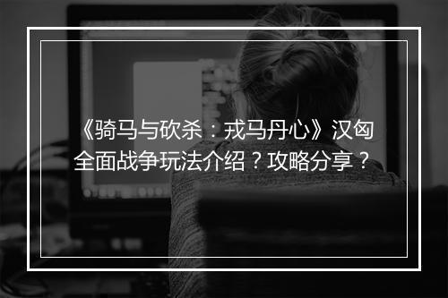 《骑马与砍杀：戎马丹心》汉匈全面战争玩法介绍？攻略分享？