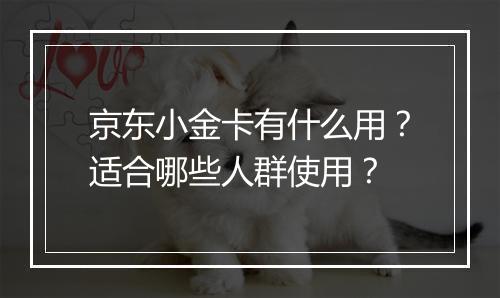 京东小金卡有什么用？适合哪些人群使用？