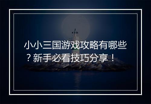小小三国游戏攻略有哪些？新手必看技巧分享！