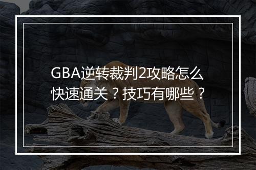 GBA逆转裁判2攻略怎么快速通关？技巧有哪些？