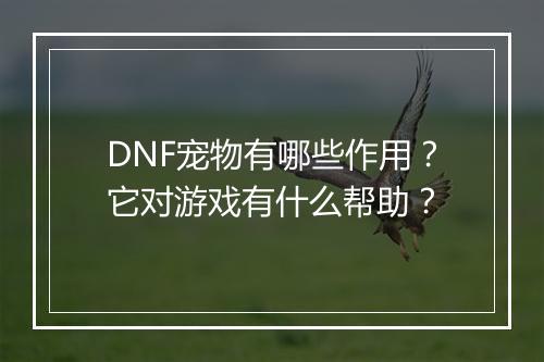 DNF宠物有哪些作用？它对游戏有什么帮助？