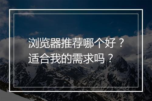 浏览器推荐哪个好？适合我的需求吗？